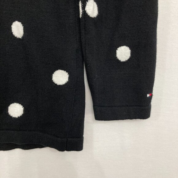 New Tommy Hilfiger Large Black White Polka Dot Crew Neck Light Knit Sweater - Picture 7 of 10